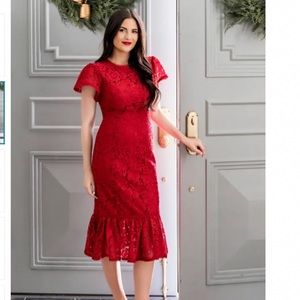 Rachel Parcell Red Lace Midi Dress